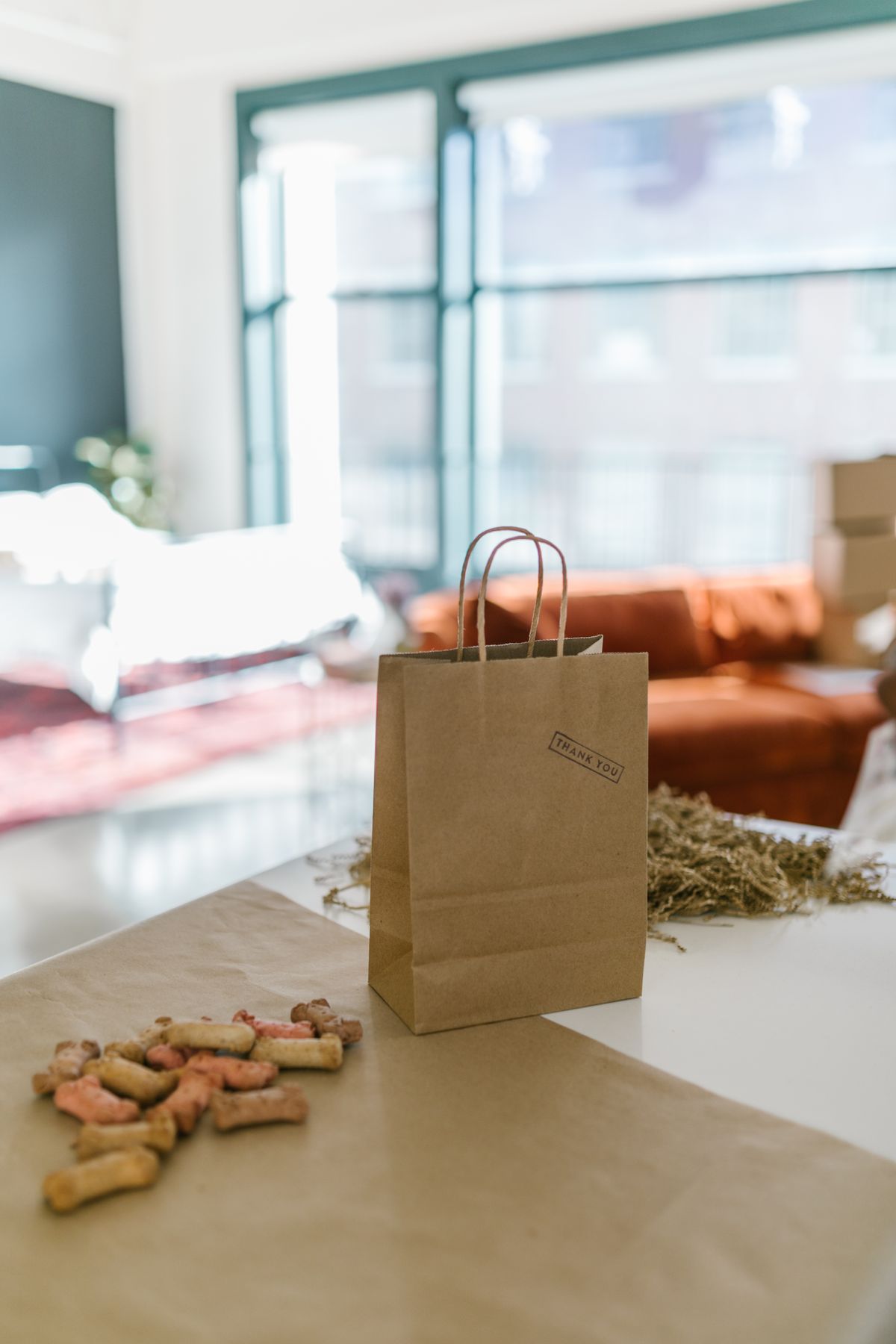 A kraft bag of small-batch dog treats, made fresh